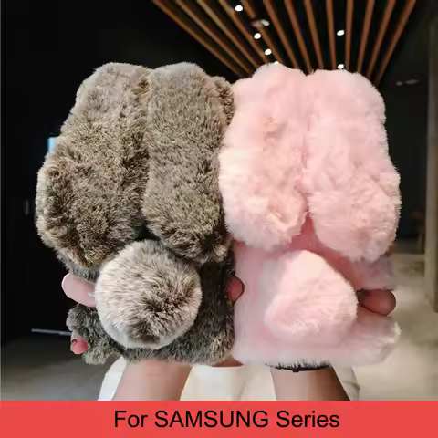 Cute Rabbit Ears Fluffy Case For Samsung Galaxy S20 Ultra S10 S9 S8 Note 9 8 S7 J6 J8 A8 A70 A71 A51
