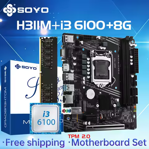 H311M Gaming Motherboard SOYO i3 6100 CPU RAM Memory 8G TPM2.0 PC Combo Kit xeon Intel 1151 Dual PCI