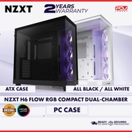 NZXT H6 FLOW RGB COMPACT DUAL - CHAMBER ATX CASE WITH RGB FANS - ALL BLACK / ALL WHITE