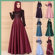 Muslimah Women Plus Size Long Sleeve Lacey Maxi Muslim Dinner Evening Dress Gown dress muslimah (wit