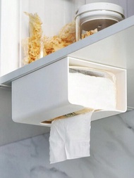 1 件壁掛式紙巾盒支架,附可拆卸黏合劑,創意簡約設計,多功能塑膠衛生紙容器