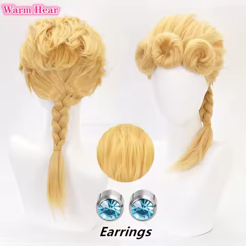 Giorno Giovanna Synthetic Wig Anime Long Golden Cosplay Anime Wig With Earrings Heat Resistant Hair