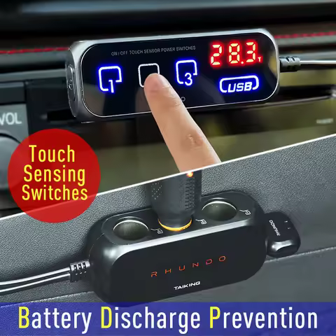 RHUNDO 3 Way Cigarette Lighter Socket Splitter Three Port 12V DC Power Outlet Adapter Dual USB Car C