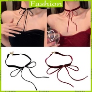 Nava Gothic Bows Pendant Necklace Gothic Necklace Black Red Velvet Adjustable Jewelry Choker Rope