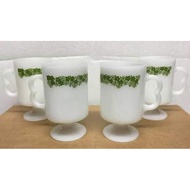 Vintage Pyrex Crazy Daisy 
White Avocado Green Pedestal Mugs Coffee

Set of 4 pcs