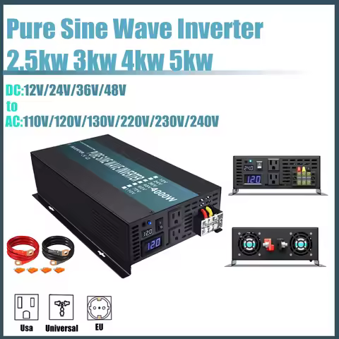 Pure Sine Wave Inverter 12V 24V 120V 220V 2.5kw 3kw 4kw 5kw Off Grid Power Converter 36V 48V DC to 1