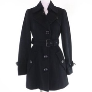 成色極佳的BURBERRY BLUE LABEL LABEL 羊毛和安哥拉兔毛混紡大衣，配有品牌標誌紐帶和腰帶，黑色，38 碼，正品，女款