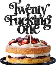 Ephlyn 1Pc Happy 21st Birthday Cake Topper Black Glitter Twenty One Cake Pick Finally 21 Cheers to 2