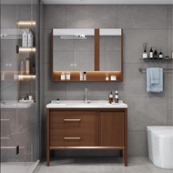 Stainless Steel Bathroom Cabinet With Mirror Sink "Toilet Cabinet Waterproof With Mirror Cabinet Holding Basin Oak Solid Wood with Legs Washstand Water Retaining Edge Strip Design 22 dian