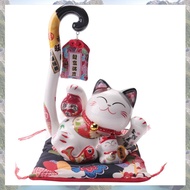 F18.6 Inch Ceramic Maneki Money Box Coin Bank Japanese Long Tail Fortune Cat Feng Shui Home Decor