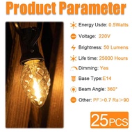 25 Packs C7 Replacement LED Light Bulbs E12 E14 Small Candelabra Edison Bulb Retro Warm White Salt L