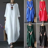 Baju Raya 2024 Ethnic Style Cotton and Linen Dress Women Oversized Dress Muslimah Women's Clothing L