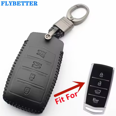 FLYBETTER Genuine Leather 4Button Smart Key Case Cover For Hyundai Genesis/G70/G80/G90/EQ900 L699