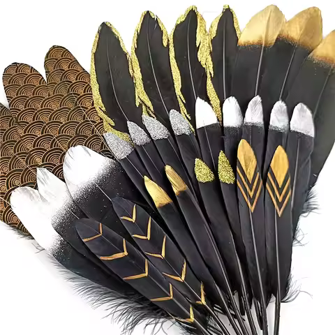 20Pcs Gold Dipped Black Goose Feathers for Decoration Golden Duck Feather Handicraft Accessories Tab