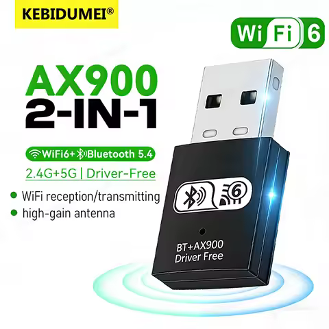 KEBIDUMEI WIFI6 AX900 USB WiFi Receiver Bluetooth 5.4 Wireless Adapter Dual Band 2.4G+5GHz 900M Netw
