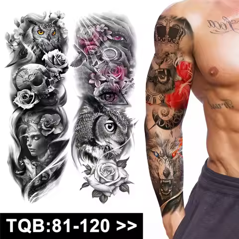 Full Arm Large Skull Old School Tatoo Stickers Waterproof Temporary Tattoo Sticker Large Arm Sleeve 
