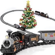 Lucky Doug Electric Train Set for Kids, Battery-Powered Christmas Train Set with Sounds Include 4 Ca