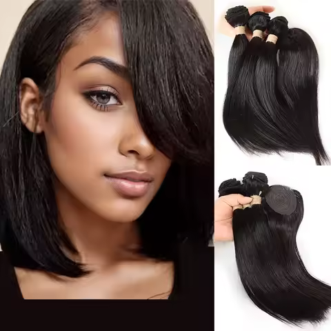 Human Hair Bundles With Closure Short Straight Brazilian Hair Bundles With Center Circle Closure Nat
