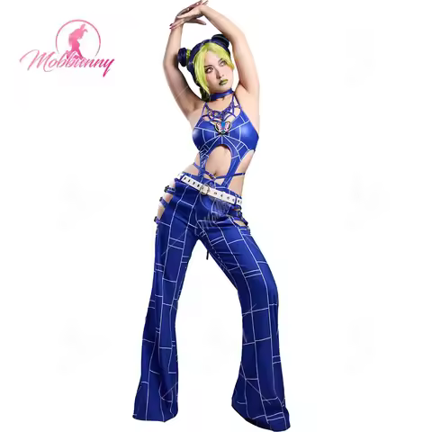 MOBBUNNY Jolyne Cosplay Costume Halloween Spider Web Lingerie Set Cutout Bodysuit and Long Pants wit