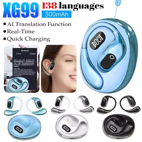 XG99 Open Ear Real-Time AI Translator Earbuds 138 Languages Bluetooth 5.3 Hanging Ear Earbuds Smart 