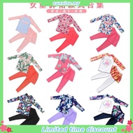 Kids Girls Long Sleeve Muslimah Swimsuit 2Pcs Set Swimwear Dress Pants Aloha Hawaii Beach Bathing Su