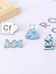 科學搪瓷小針腳顯微鏡燒瓶化學分子dna生物實驗工具金屬胸針徽章,適用於背包袋