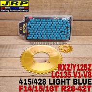JRP SPROCKET SET YAMAHA LC135 V1-V8 RXZ Y125Z RANTAI 415 428 LIGHT BLUE CHAIN GOLD STEEL Y125Z RXZ Y