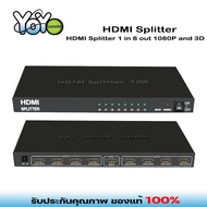 1x8 HDMI Splitter 8 Ports Powered HDMI Splitter Amplifier for Full HD 1080P & 3D Support (One Input