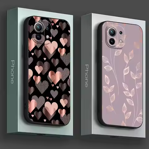 Gold Pink Rose Leaf Glitter Hearts Phone Case For Xiaomi 14T 13T 12T 11T 14 Pro 11 Lite Poco X3 X4 X