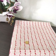 Quality Thick Cotton Fabric Crafting Cloth Kain Fabric Cream Red Flower Line 1