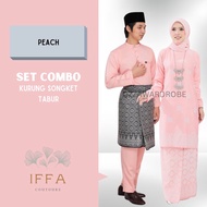 [PEACH] SET COUPLE KURUNG SONGKET TABUR BAJU MELAYU CEKAK MUSANG NIKAH/SANDING/TUNANG/RAYA SEDONDON/