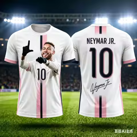 Kids Brazil Soccer T-Shirt Neymar #10 Geometric Pattern Player Portrait Breathable Quick Dry Trainin