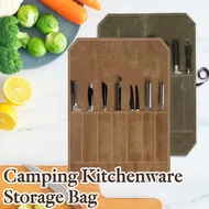 Canvas Knife Roll Bags Portable 7 Slots Knife Storage Roll Bags Camping Kitchenware Storage Bag