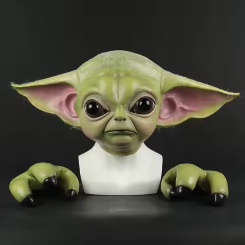 Halloween Latex Mask Baby Yoda Full Head Helmet with Gloves Movie Peripherals Adult Size Party Costu