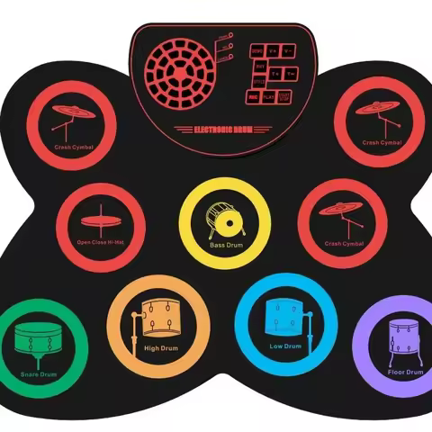 Children's Colorful Electronic Drum With Speaker Built-in Lithium Battery Silicone Instrument Hand-r