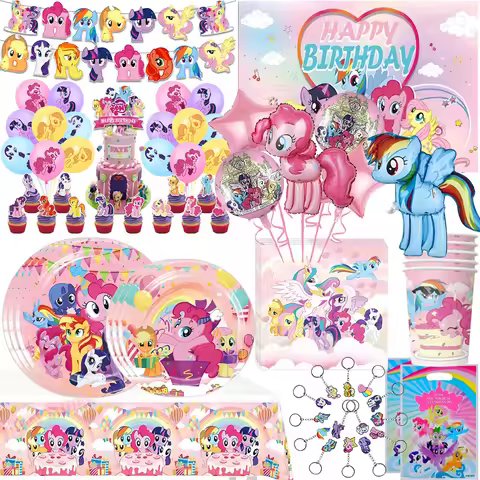 My Little Pony Birthday Party Decorations Kids Cute Balloons Plates Tablecloth Tableware Set for Gir