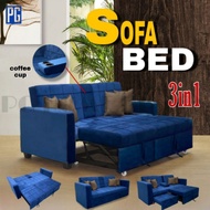 PG HOME:Premium Foldable Sofa Bed 3 Seater Sofa(3 IN 2) FREE 4PCS PILLOW Velvet Material