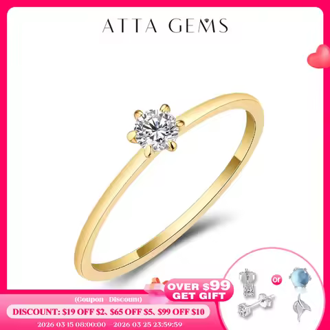 ATTAGEMS AU585 14K Yellow Gold 3.5MM Moissanite Rings for Women Handmade AU750 18K Gold Rings Engage