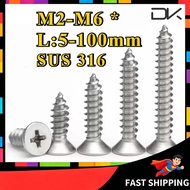 316 Stainless Steel Screw CSK Self Tapping Screw M2 M2.2 M2.6 M3 M3.5 M4 M5 M6 * L5-100mm [NBL]