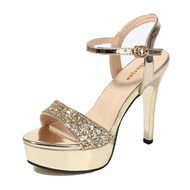 2023 Gold Silver Cross Strap Crystal High Heels Sandals Women Bling Glitter Wedding Bridal Party Pla