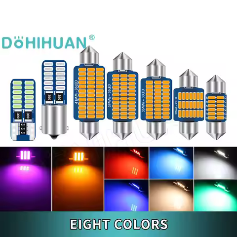 DOHIHUAN 12V 24V T10 BA9S C5W Lamp C10W Led Bulb Festoon 28mm 31mm 36mm 39mm 41mm Red Warm White Tru