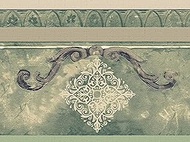 Dundee Deco DDAZBD9263 Peel and Stick Wallpaper Border - Abstract Green Damask Wall Border Retro Des