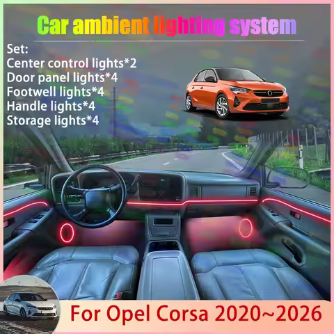 For Opel Corsa 2020~2026 F P2JO Vauxhall 2021 2/24 in 1 Car Atmosphere Light Lamp RGB Shade Ensemble