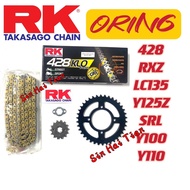 [428 RK ORING] RXZ Y125 LC135 SRL 428 Sprocket Set & Chain 3In1 Heavy Duty Sprocket & RK RACING KLO 