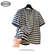 M-4XL Fat Woman Oversize T Shirt Lady Plus Size Short Sleeve Plaid Top