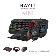 HAVIT KB501CM 4 in 1 Multi-Function Backlit Wired Keyboard, Wired Mouse, Wired Headphone and Mouse Pad Gaming Combo