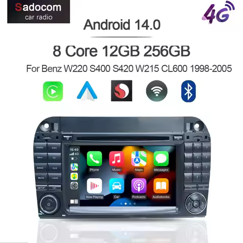 720P 8G+256G DSP Carplay Auto Android 14.0 IPS Car Player GPS WIFI Bluetooth Radio For Benz W220 S40