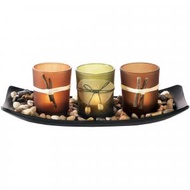 幾素 - 室內復古裝飾 電動蠟燭船 3個LED茶蠟燭，岩石和托盤