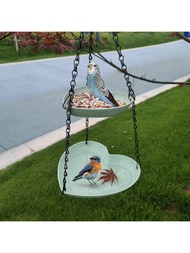 806 เครื่องให้อาหารนกรูปหัวใจสองชั้นพร้อมโซ่สามโซ่,วัสดุพลาสติก,เครื่องให้อาหารนกต้นไม้แขวนสองชั้น,ต