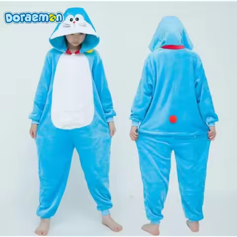 Anime Doraemon Pajamas Flannel Sleepwear Unisex Cute Doraemon Cartoon Kawaii Pajama Set Hooded Pyjam